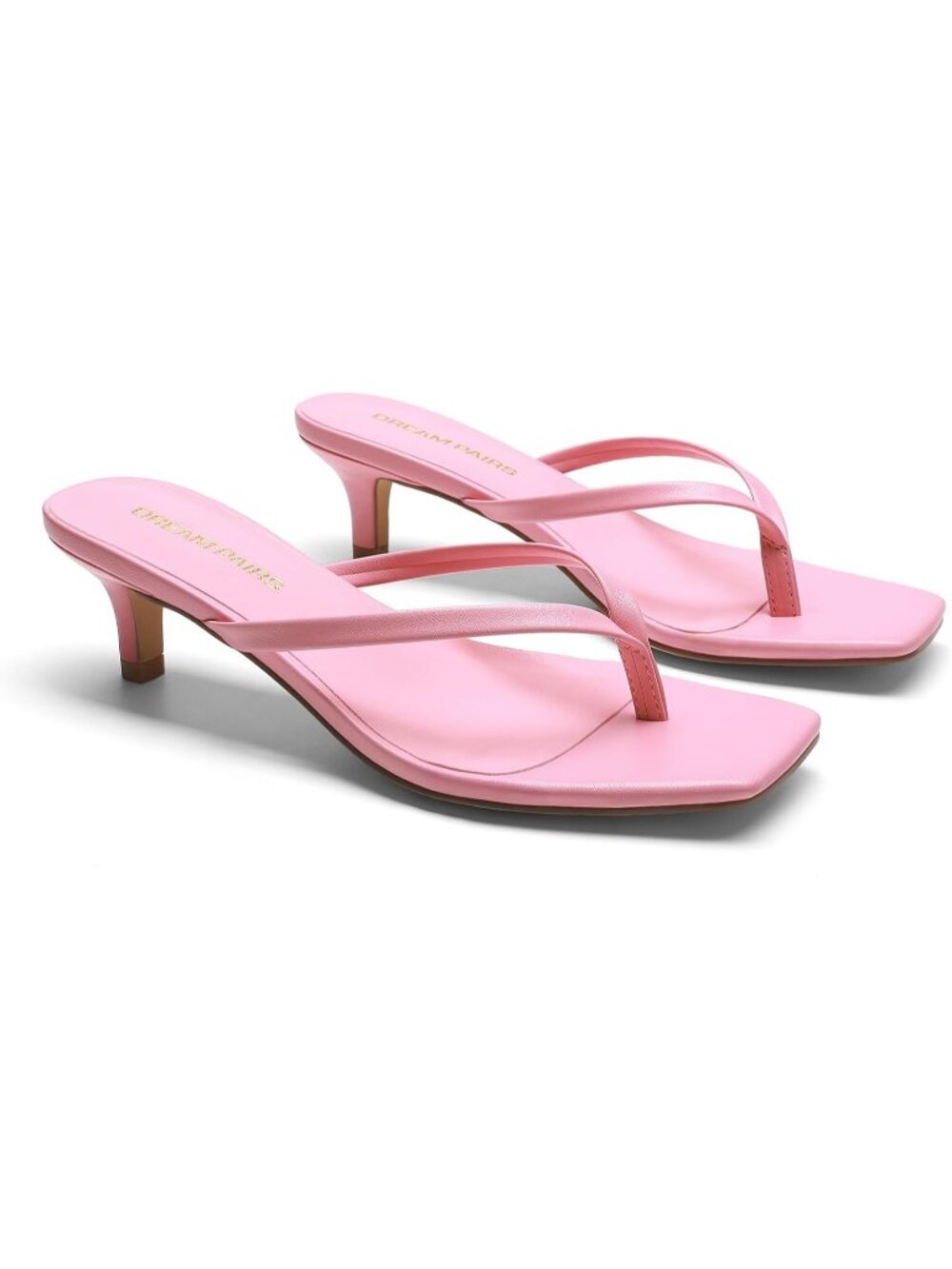 Women's Pink Faux Leather Square Toe Minimalist Flip Flop Kitten Heel Sandal
